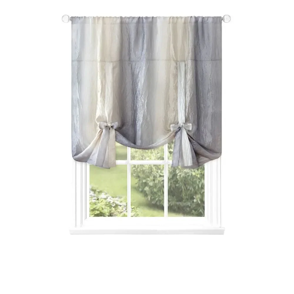 Multi-Color Striped Modern Semi-Sheer Window Curtain Drape Panels (Silver, 50
